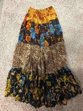 Vintage Prairie Fire One Size Tiered and Multi-Patterned Maxi Skirt